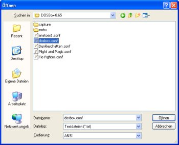 Anzeige der Dosbox configdatei im Windows Explorer.