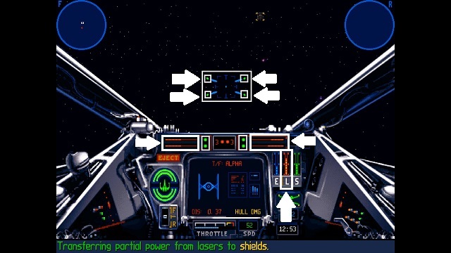Anzeige Lasersteuerung eines X-Wings im Spiel